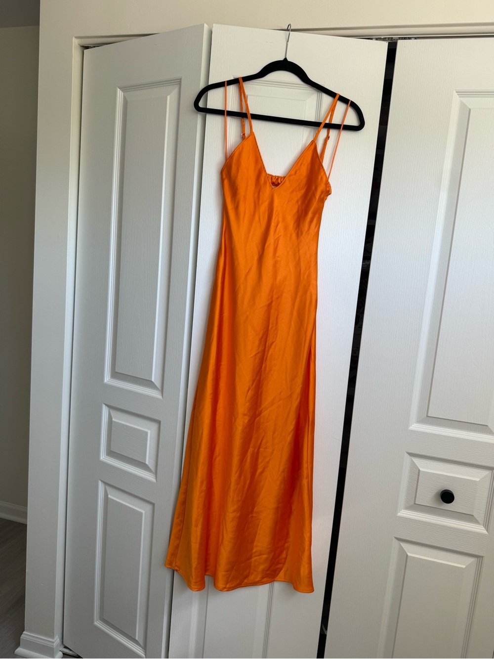 Zara Bright Orange Satin Maxi Slip Dress